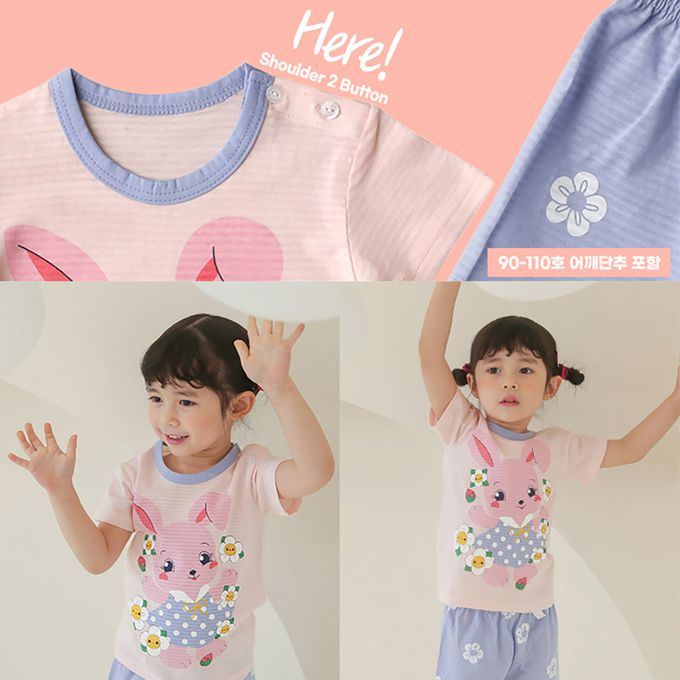 正韓 Puco - 超優質嬰幼兒/兒童短袖100% 有機棉家居服/睡衣-兔子花花