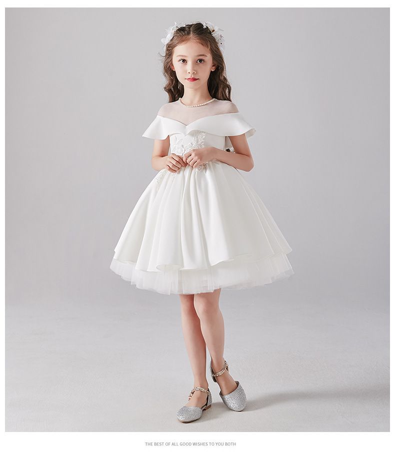 緞面假兩件卡肩式禮服-白色