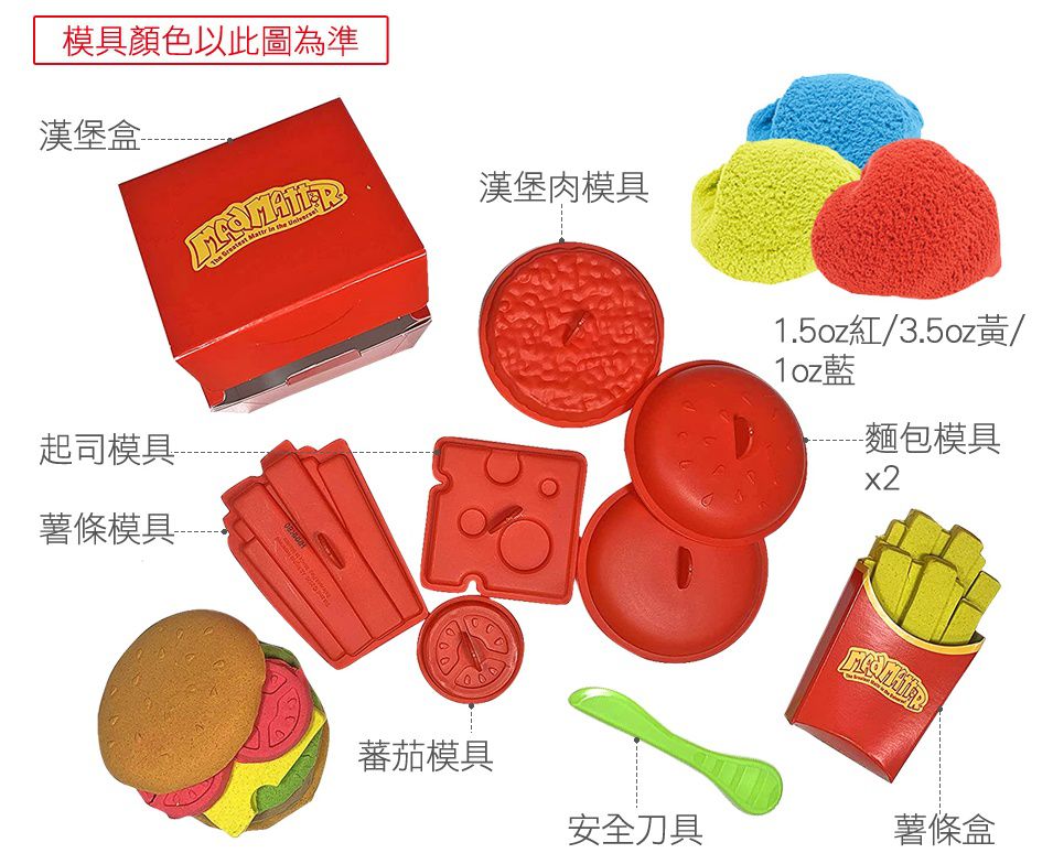 瑞典 Mad Mattr - 瑞典瘋狂博士MM沙-創意學習組-速食店-1.5oz紅、1oz藍、3.5oz黃