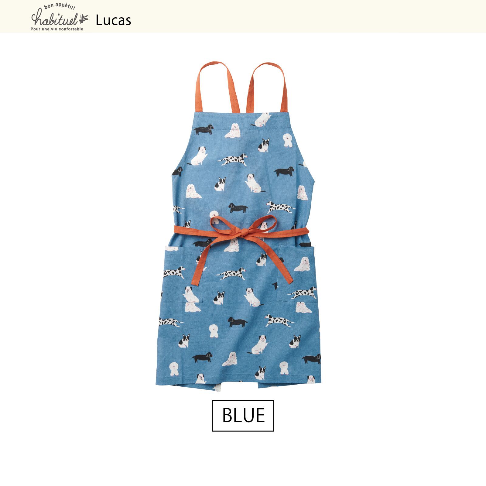 日本代購 - 印度棉大人料理圍裙(雙口袋)-狗狗散步-灰x黃