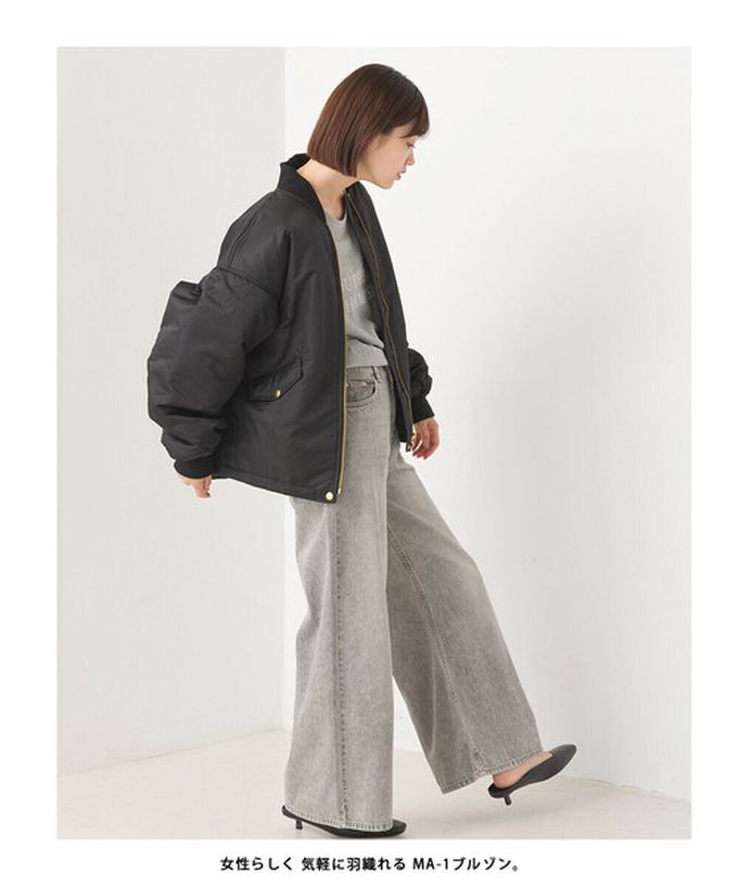 日本 OMNES - 輕量尼龍鋪棉保暖飛行外套-黑