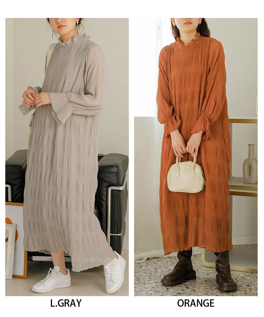 日本 Bab - 文藝木耳領層次雪紡洋裝-冰河灰