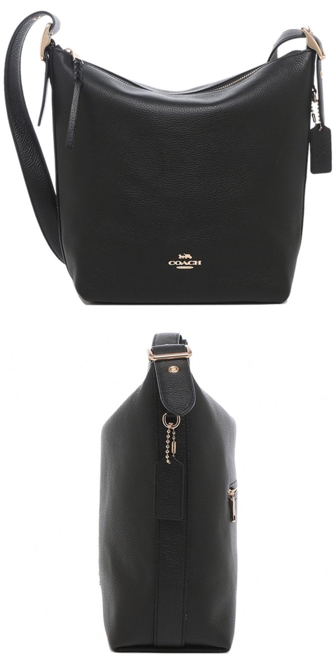 COACH - 素面荔枝皮革斜背包 (黑)