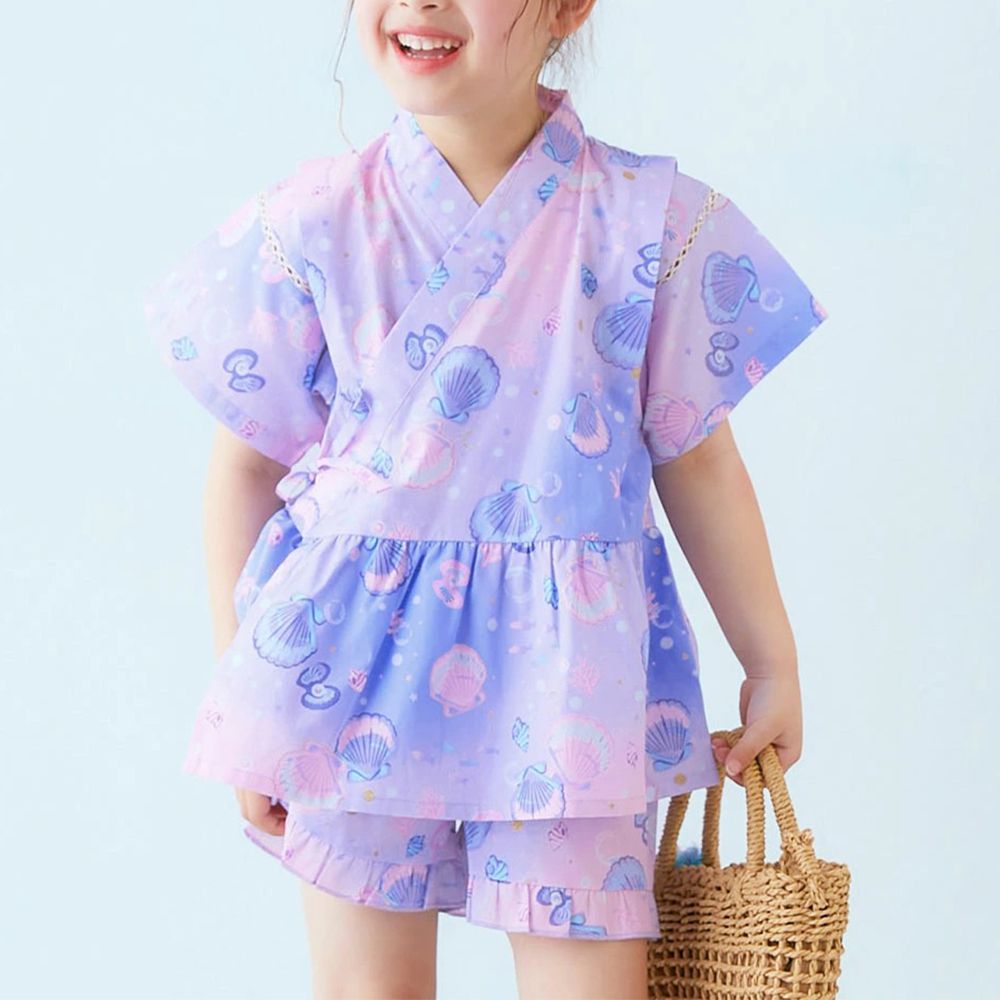 100%棉 可愛荷葉甚平套裝-泡泡貝殼-紫