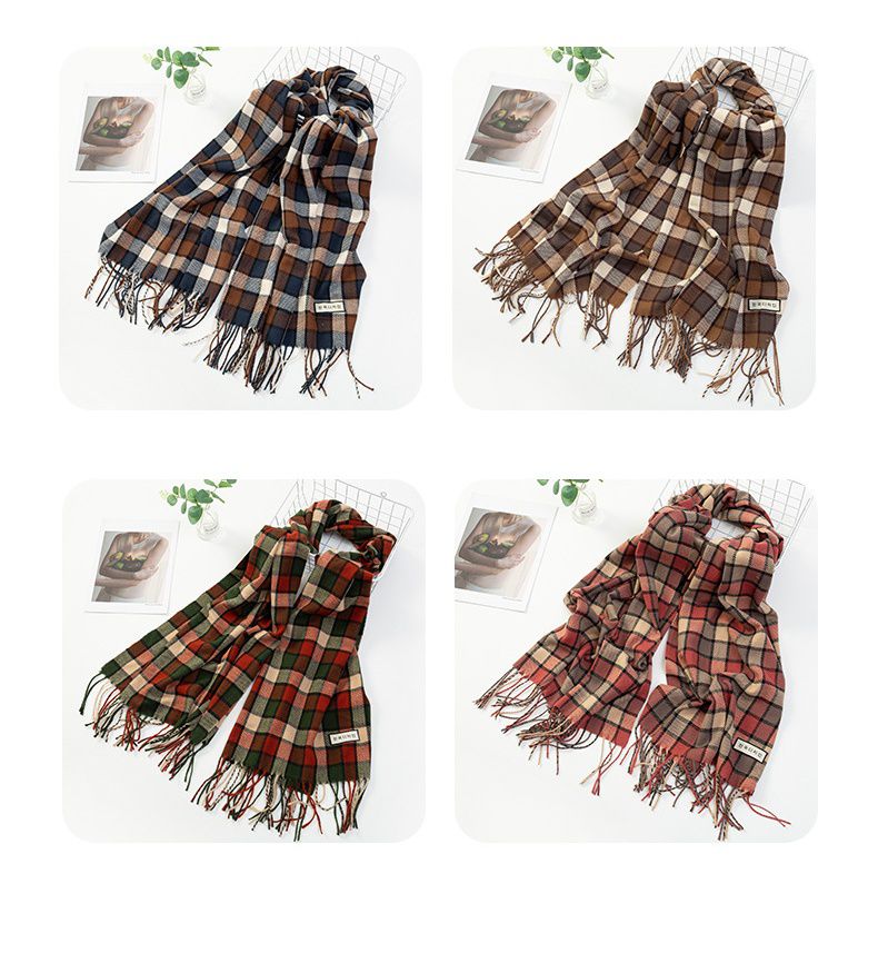 仿羊絨多彩格紋暖暖圍巾-灰+棕 (200x70cm)