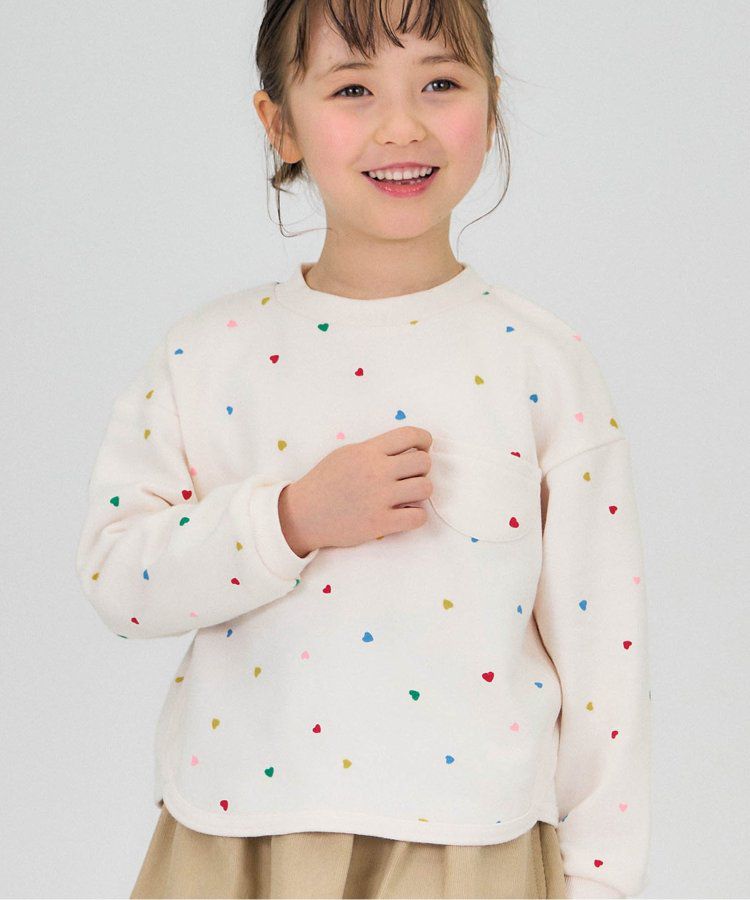 日本 apres les cours - [好評新色]圓領百搭裏毛長袖上衣-彩色愛心-象牙