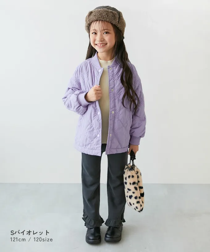 日本 devirock - 甜美花朵絎縫內刷毛保暖外套(可機洗)-紫羅蘭