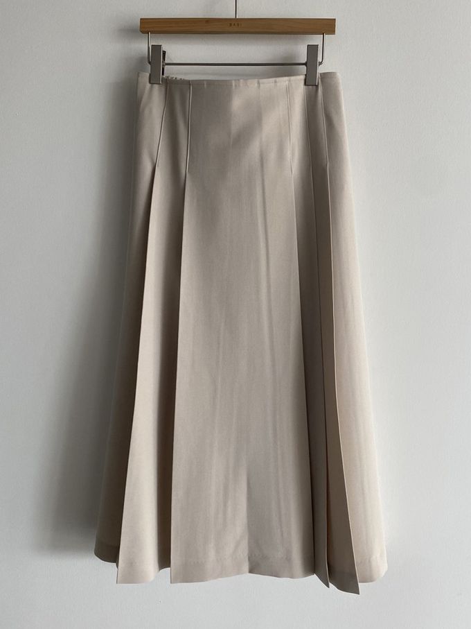 韓國女裝連線 - 淑女後鬆緊綁帶蝶結打褶中長裙-米 (FREE)