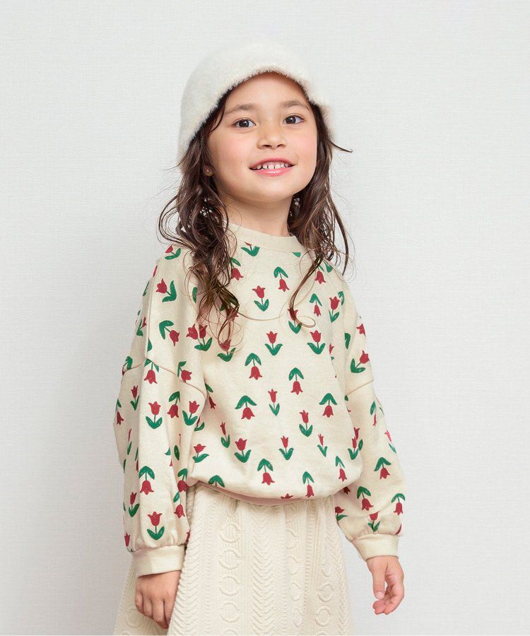 日本 BREEZE - 滿版印花裏毛長袖上衣-蘋果-焦糖