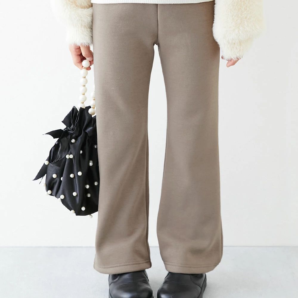 RICH WARM 保暖裏毛喇叭長褲-卡其杏