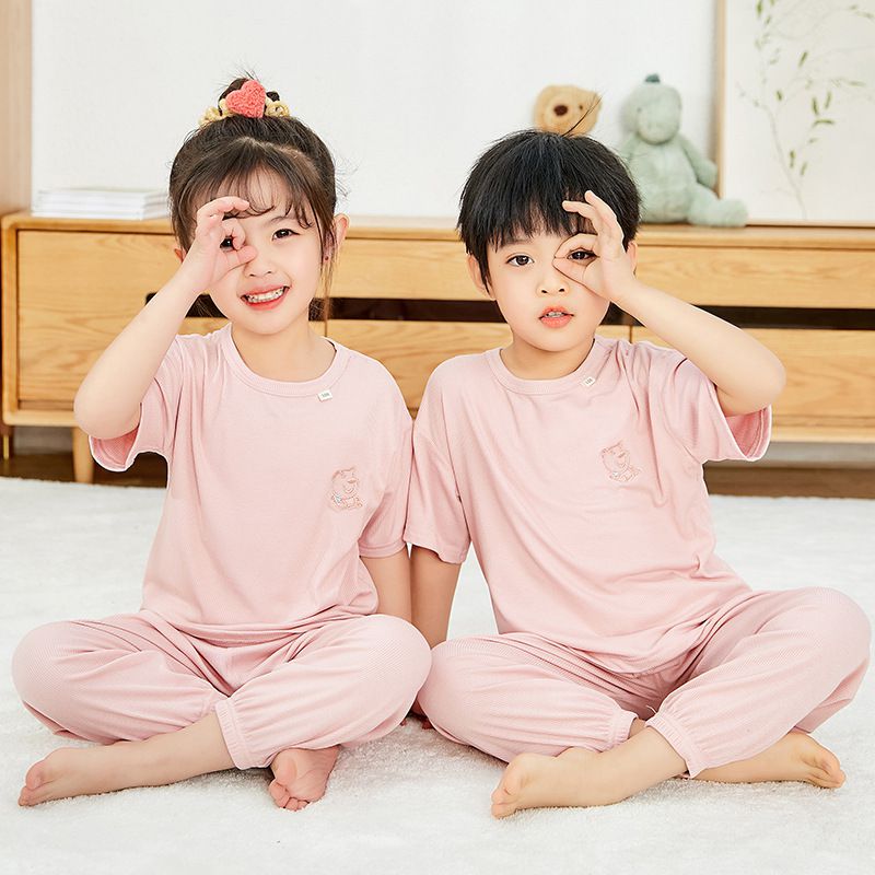 莫代爾透氣涼感短袖家居服套裝/空調服-熊熊-天空藍