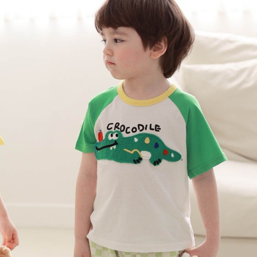 動物趴趴短袖上衣-綠鱷魚