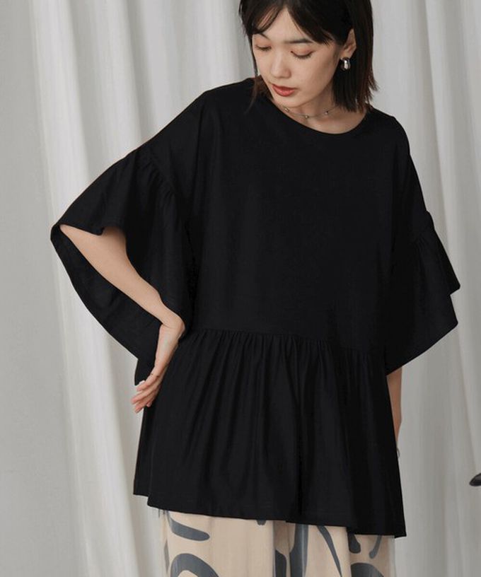 日本 Bab - 透氣嫘縈飄逸大寬袖上衣-杏棕