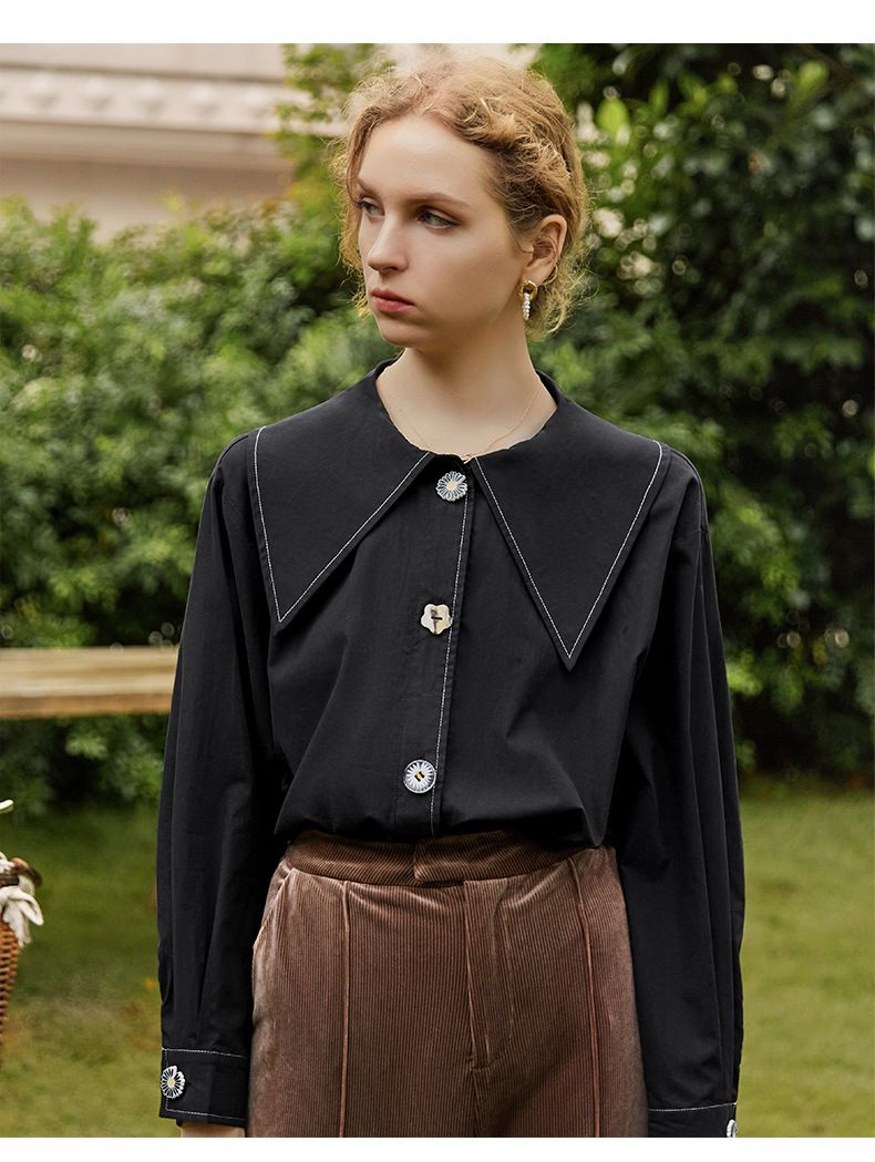 氣質彼得潘領長袖襯衫-白色