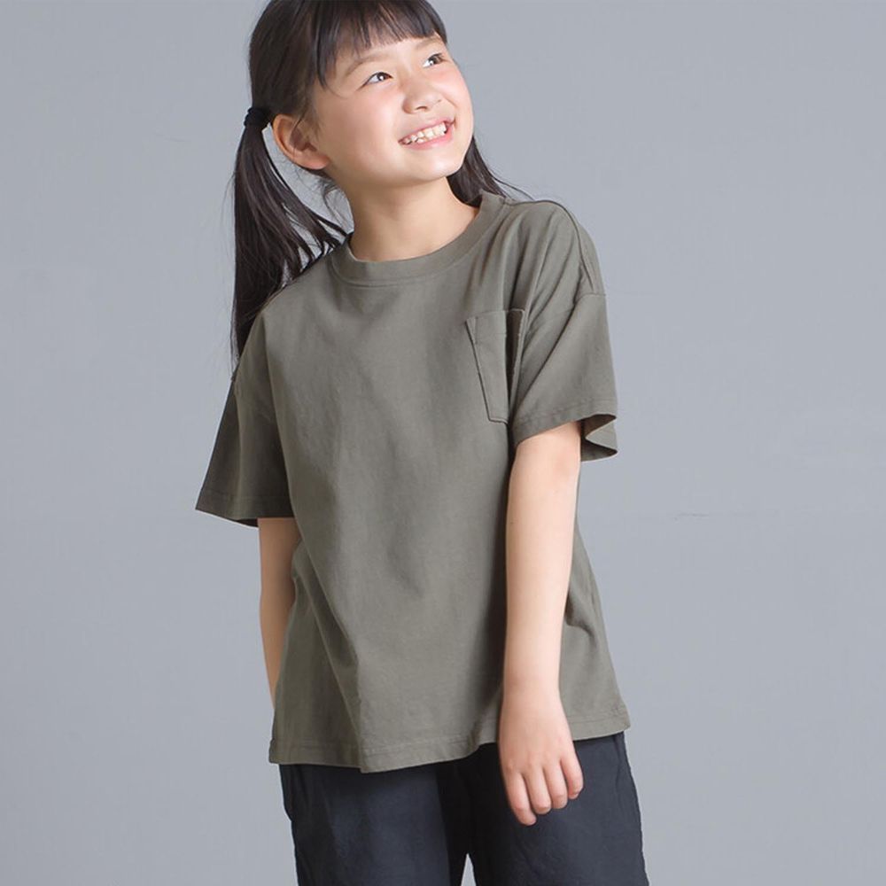 日本 OMNES - 無印風超透氣口袋短袖上衣-軍綠