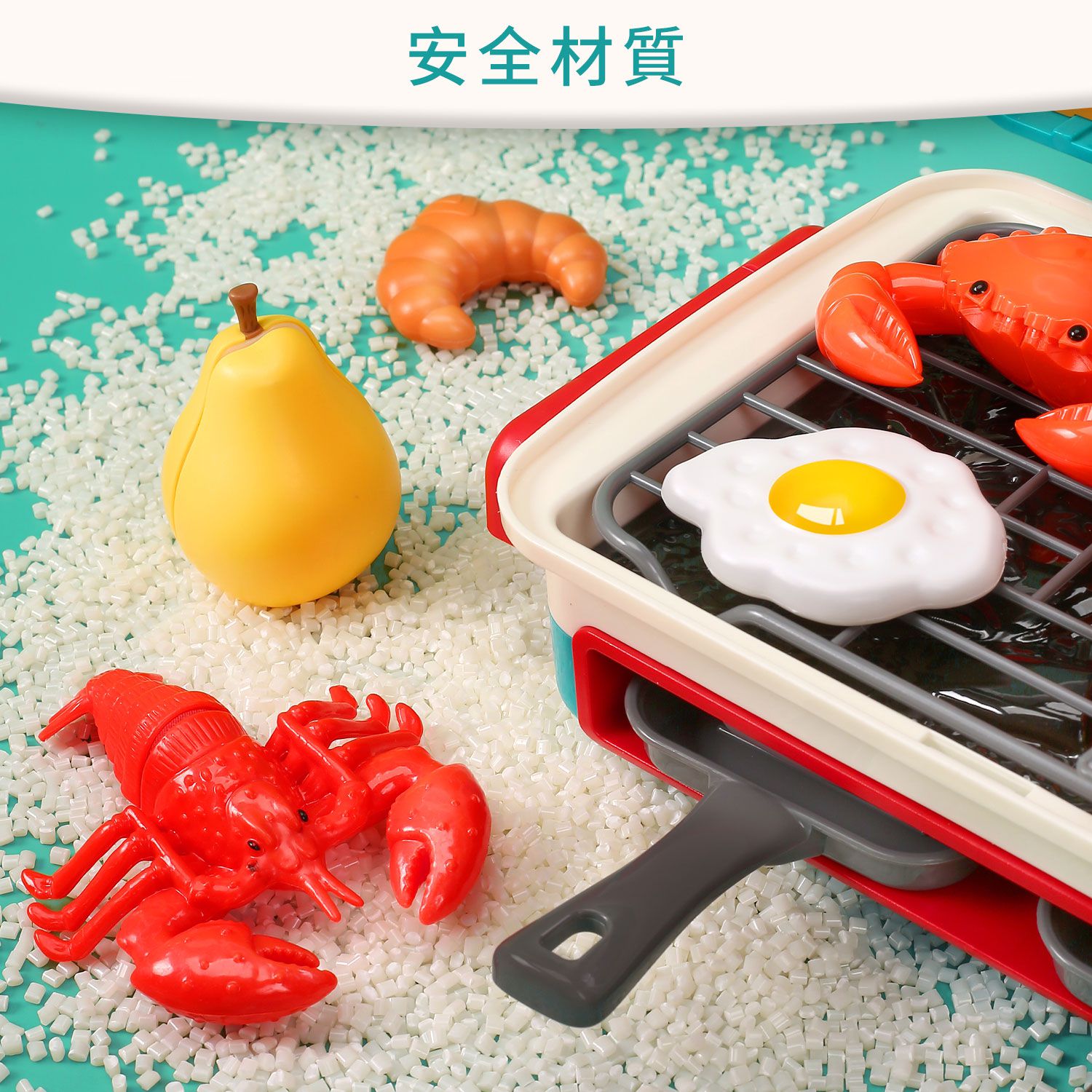 CuteStone - 兒童廚房玩具聲光燒烤爐與切切樂套裝組合37件組