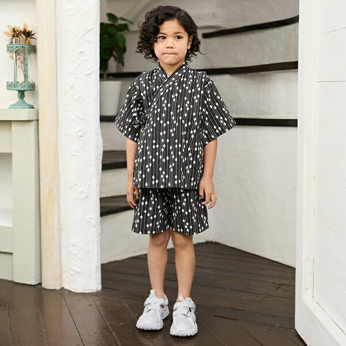 日本 b-ROOM - 100%棉 夏季甚平套裝-線條-白