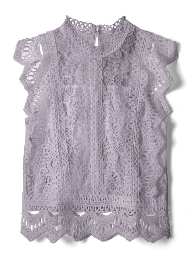 日本 GRL - 優雅鏤空蕾絲無袖上衣-時尚黑