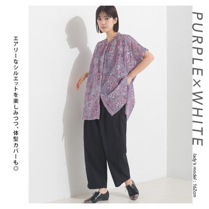 日本 OMNES - 100%印度棉 夏日印花休閒長版襯衫-淺棕條紋