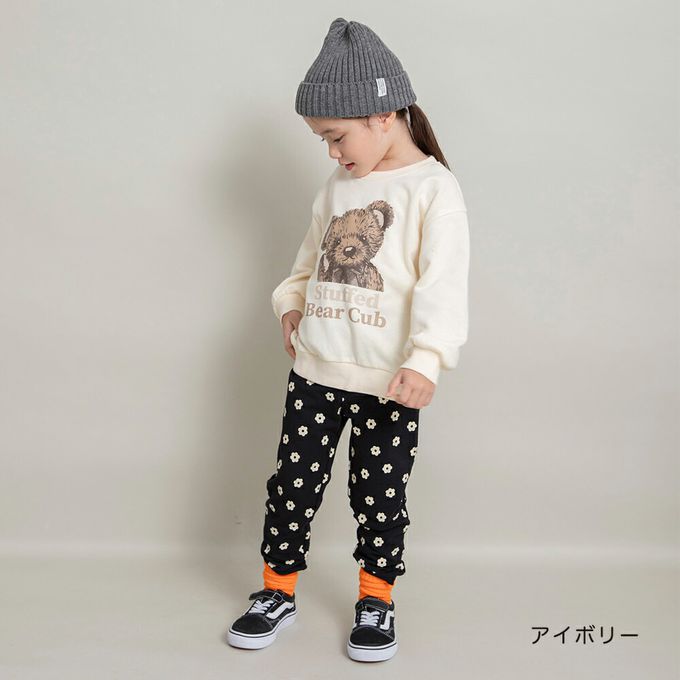 日本 BRANSHES - 可愛女孩印花縮口長袖上衣-英文LOGO-燕麥