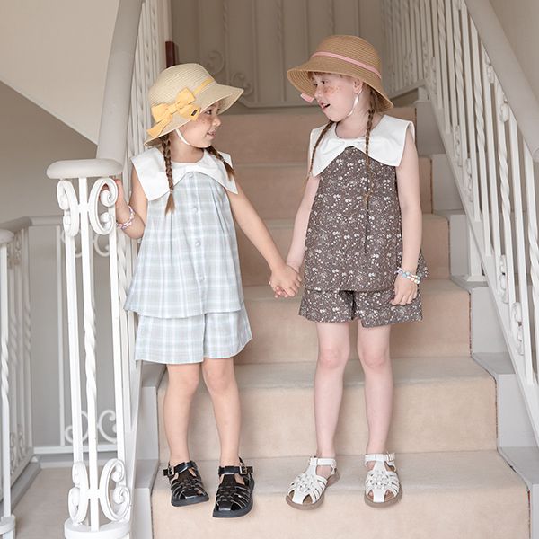 日本 Lycee mine - 可愛水手領無袖上衣-格子-粉紅