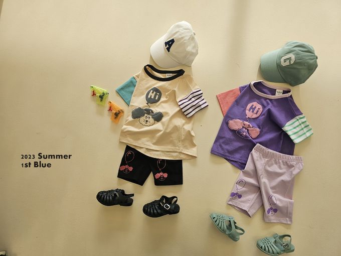 韓國 First Blue - 鬆緊腰狗狗氣球彈力褲-粉X紫