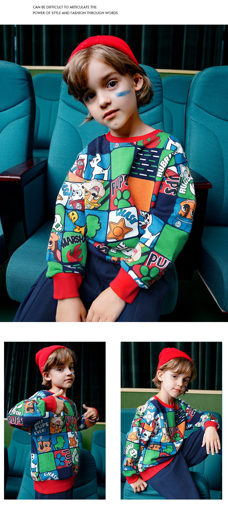 卡通汪汪隊棉質圓領長袖大學T-卡通人物阿奇-紅色