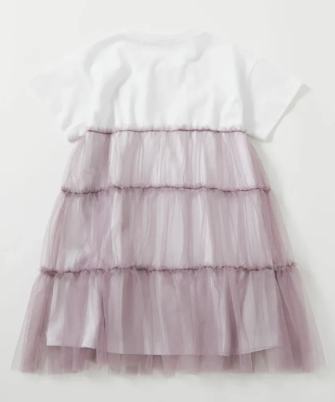 日本 devirock - 柔軟薄紗拼接甜美短袖洋裝-藍