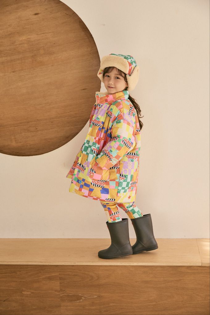 韓國 Mimico - (附帽子)格子飛行船羊羔絨外套-米色內裡