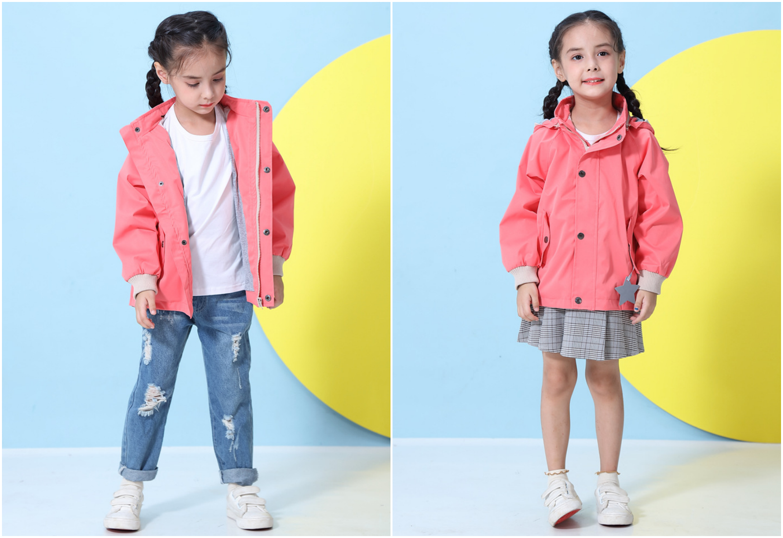 防風防雨反光衝鋒外套(加絨)-尖帽-粉色