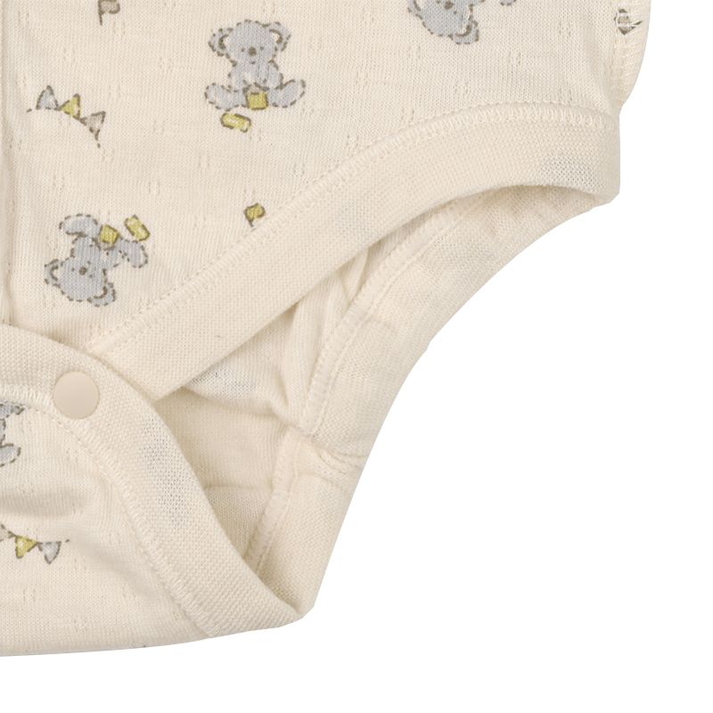 akachan honpo - 長袖前開式包屁衣-鬆軟棉-淺卡其色