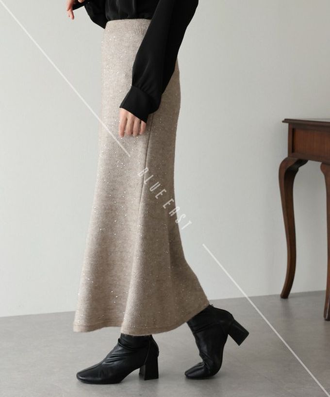 日本 BLUE EAST - 閃耀亮片針織美型魚尾裙-白