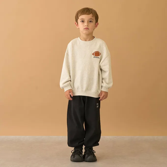 日本 b-ROOM - 100%棉 運動風印花縮口大學長袖上衣-籃球-黑