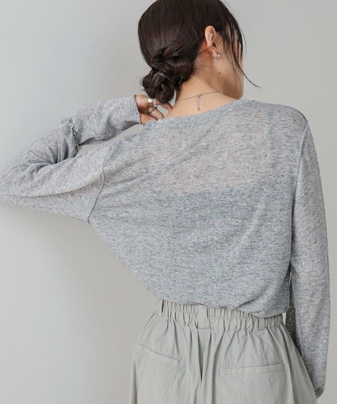 日本 Bab - 率性混色感微透膚長袖上衣-淺卡其