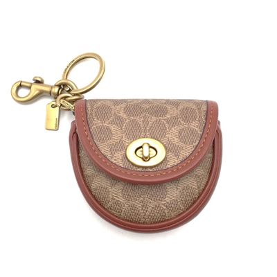 TORY BURCH - 滿版LOGO吊飾零錢包 (駝)