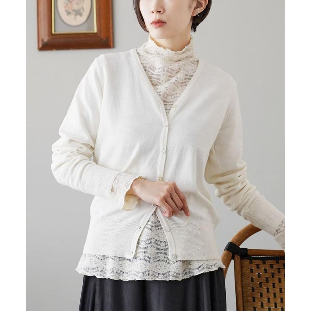 日本 zootie - 100%棉 簡約V領薄針織外套-天使白