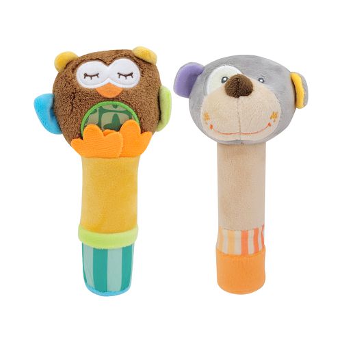 2入-JJOVCE嬰兒手搖鈴 多觸感動物玩具-小驢+隨機1入 (3.5*3.5*17 cm)