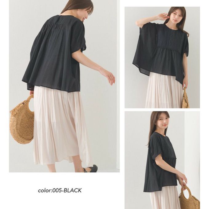 日本 OMNES - 印度棉 細節感輕透皺褶大寬袖上衣-卡其