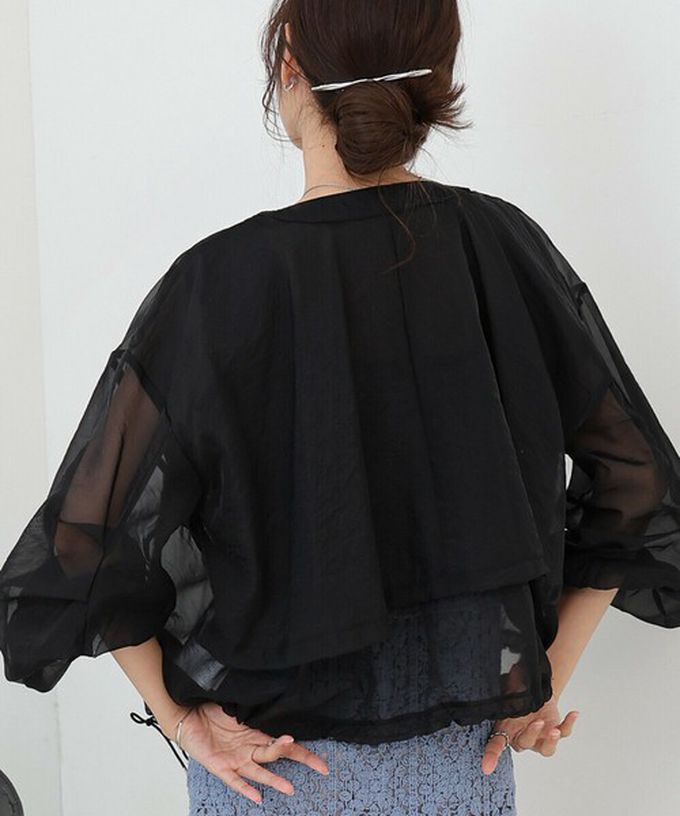 日本 Bab - 優美透膚精緻感抽繩薄外套-卡其棕