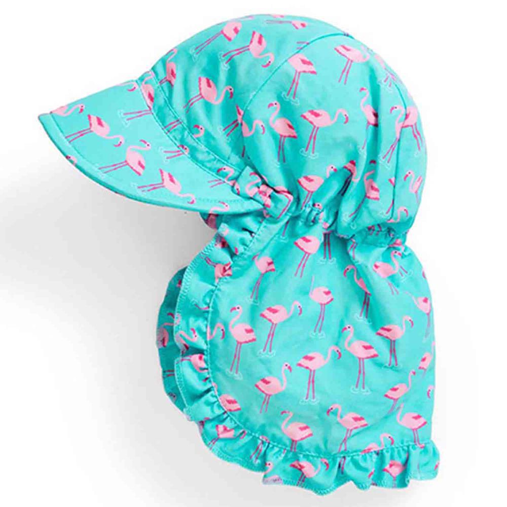 英國 JoJo Maman BeBe - 嬰幼兒/兒童UPF50+防曬護頸遮陽帽-紅鶴玩水