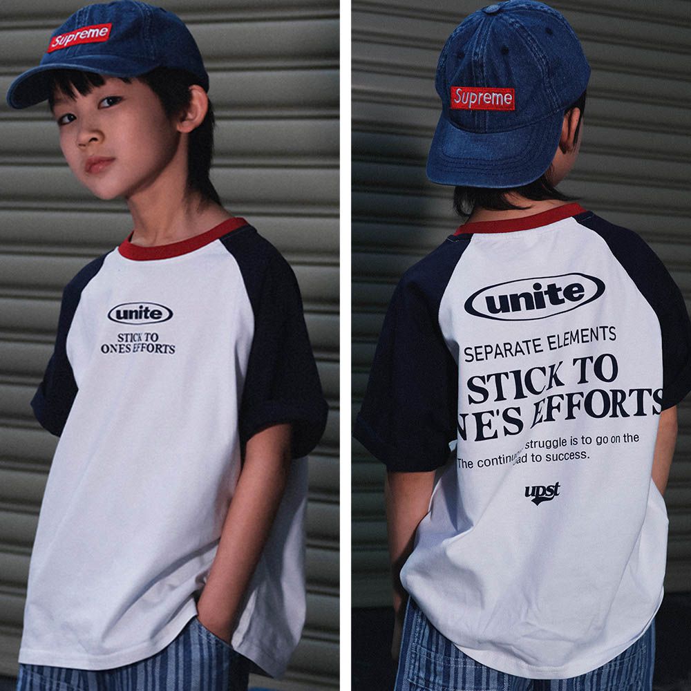 純棉圓領短袖上衣-撞色字母-白色