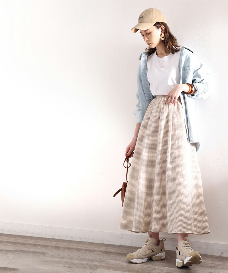 日本 Classical Elf - 春日休閒百搭長裙-直條紋-水藍