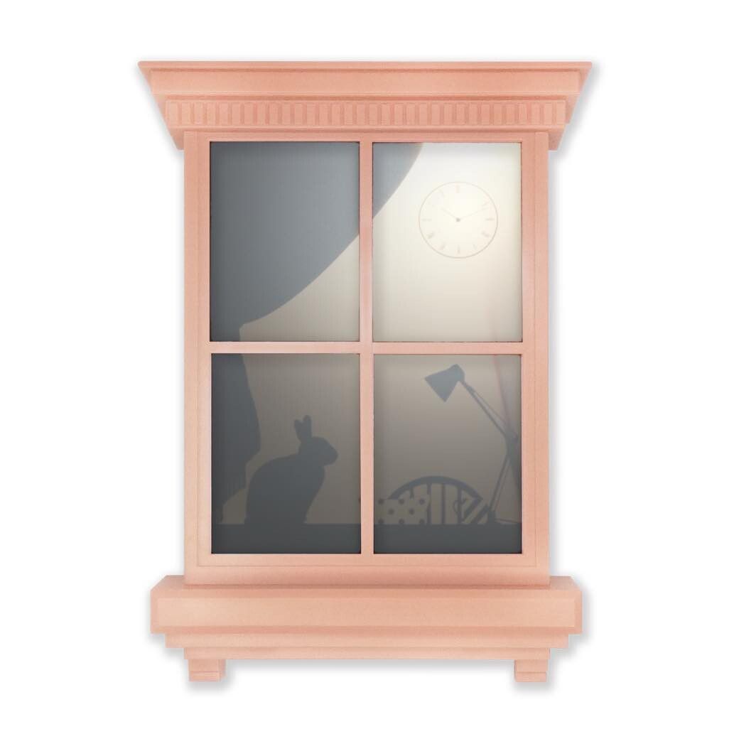 日本 TOYO CASE - LED 感應夜燈壁飾-窗戶剪影-粉色書桌兔兔-10.5x15.7x2.5cm