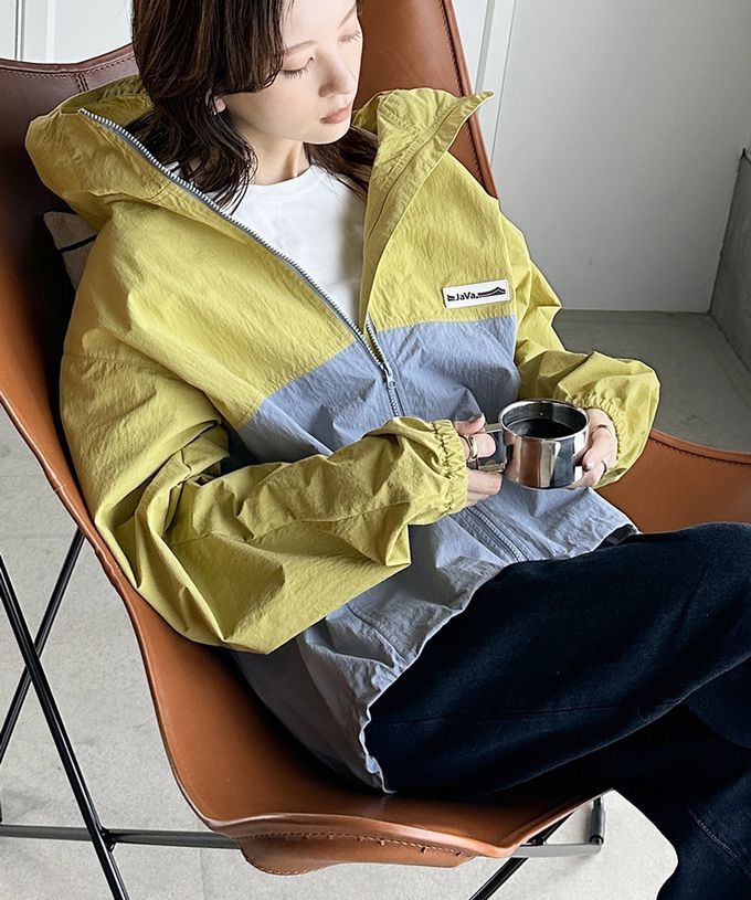 日本 Classical Elf - Java 撞色抽繩防風尼龍外套-象牙白x灰