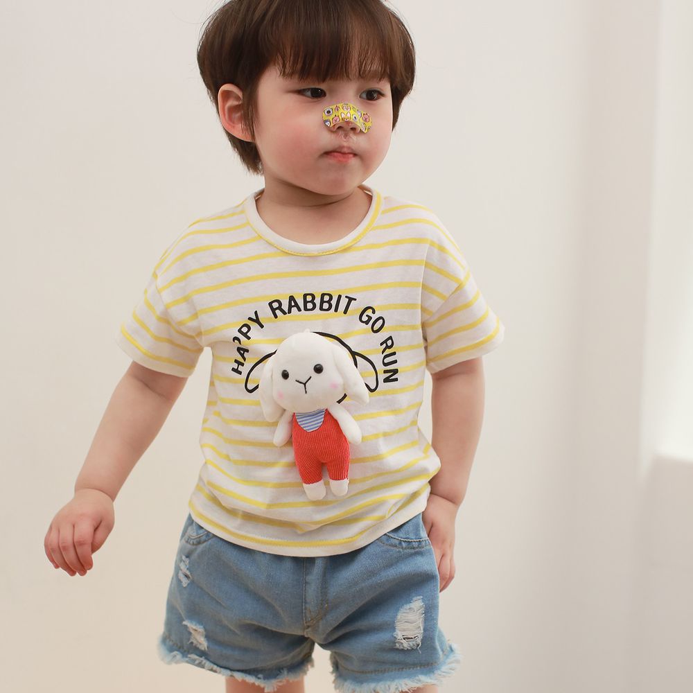 韓國 Coco Rabbit - 兔子娃娃條紋T-黃