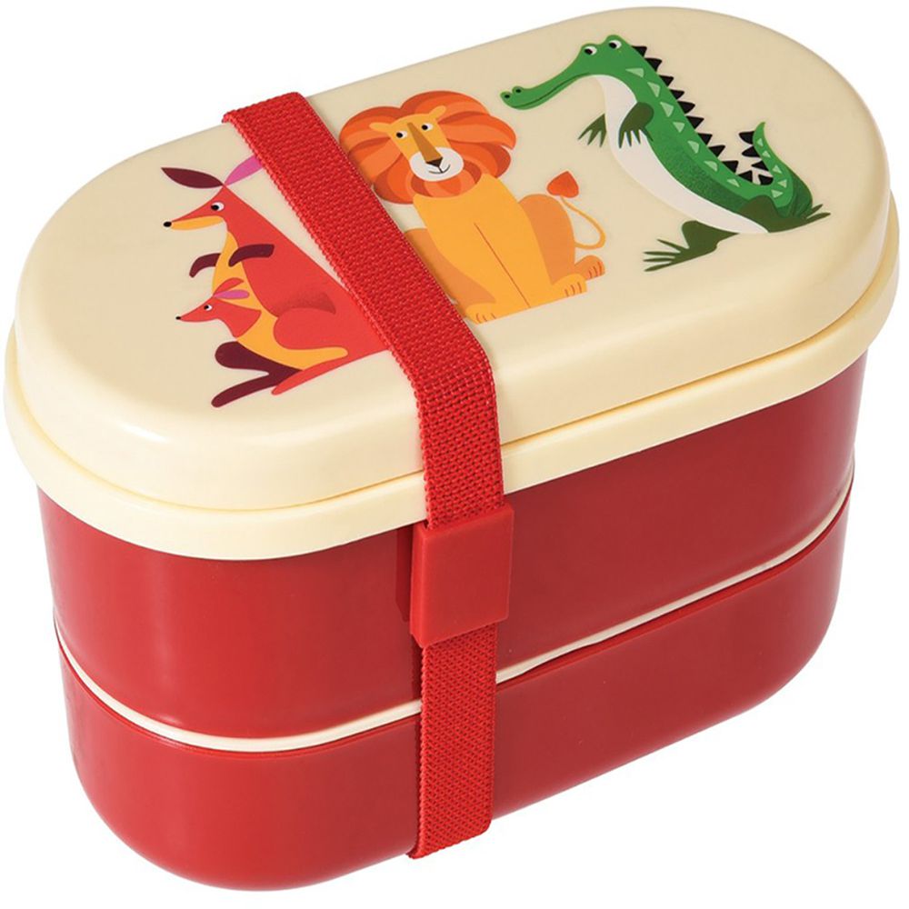 英國 Rex London - 圓形三層午餐盒/便當盒/野餐盒(附2入餐具)-動物樂園