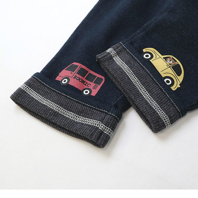 日本 ZOOLAND - 春季出遊印花反摺七分褲-車車兜風-海軍藍