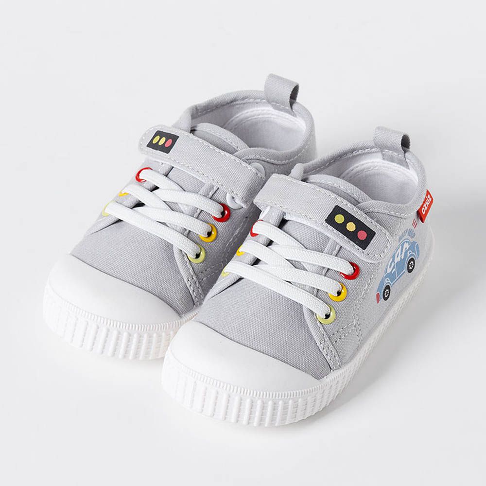 好穿軟底腳趾保護防滑休閒鞋-車車-淺灰