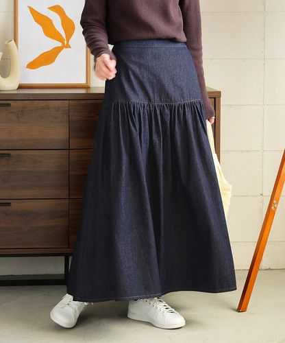 日本 Bou Jeloud - 簡約丹寧長裙-深藍