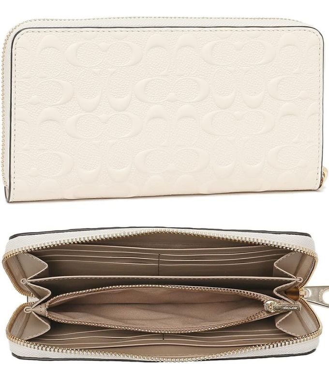 COACH - 浮雕LOGO皮革拉鍊長夾 (白)